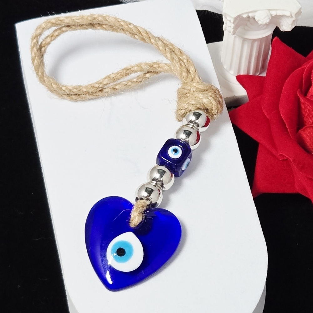 Heart Shaped Turkish Blue Glass Evil Eye Wall Hanging Car Mirror Bag Charm Nazar